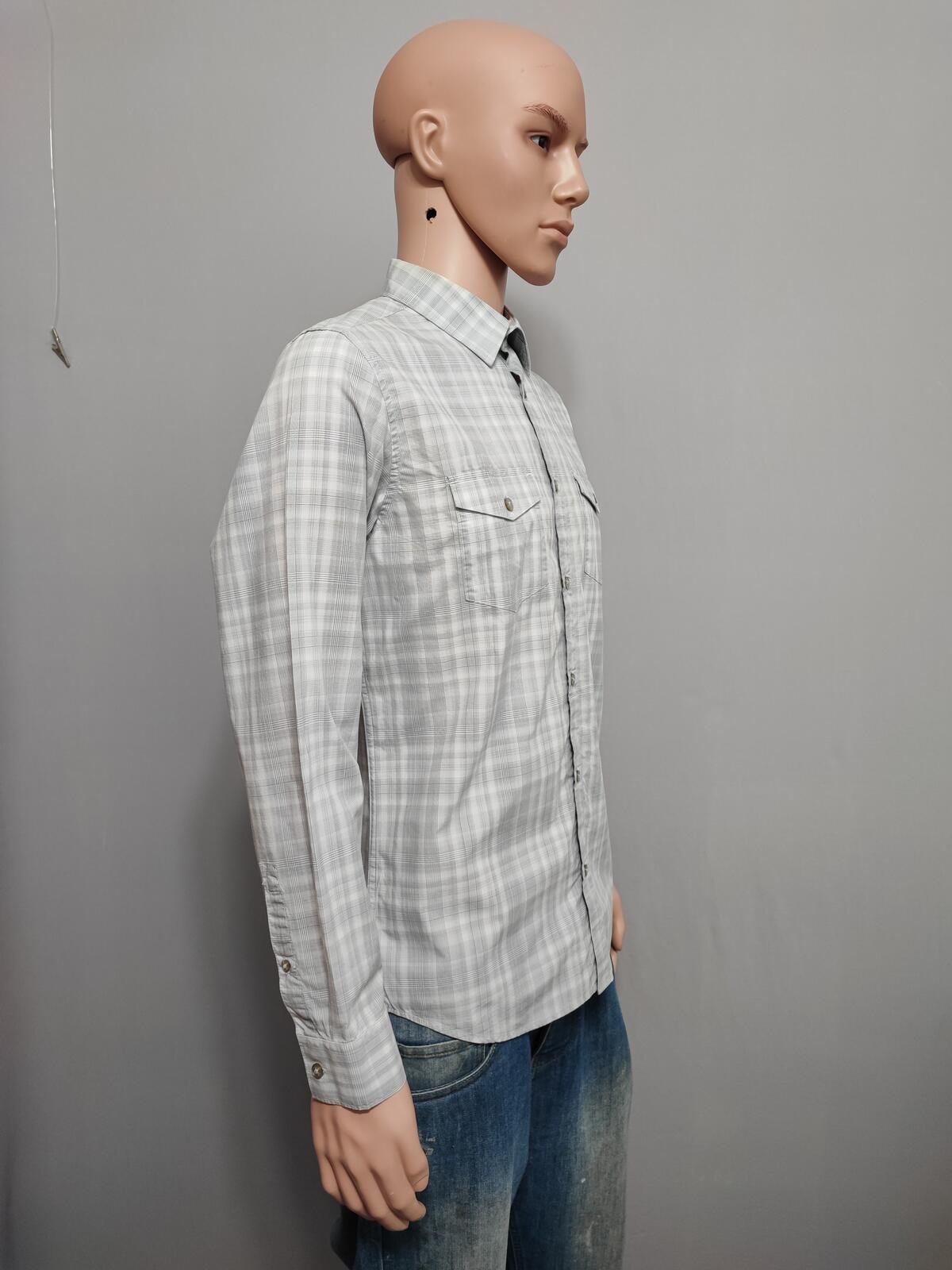 Vintage Calvin Klein Checked Shirt Medium Grey White Cotton Long Sleeve 90s Y2K