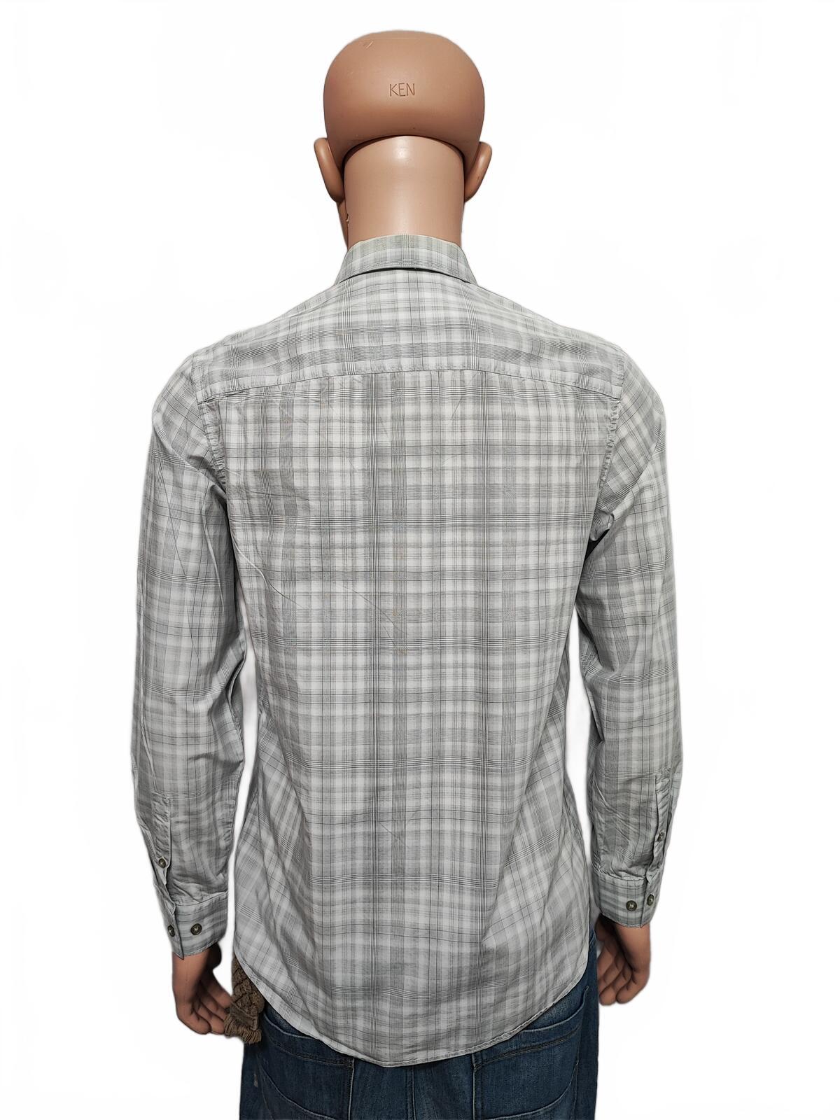 Vintage Calvin Klein Checked Shirt Medium Grey White Cotton Long Sleeve 90s Y2K