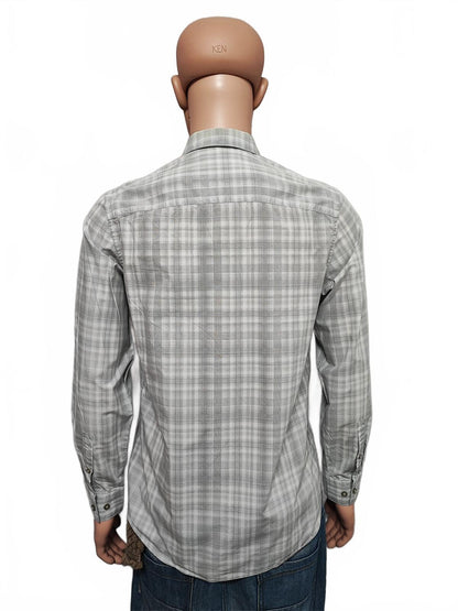 Vintage Calvin Klein Checked Shirt Medium Grey White Cotton Long Sleeve 90s Y2K