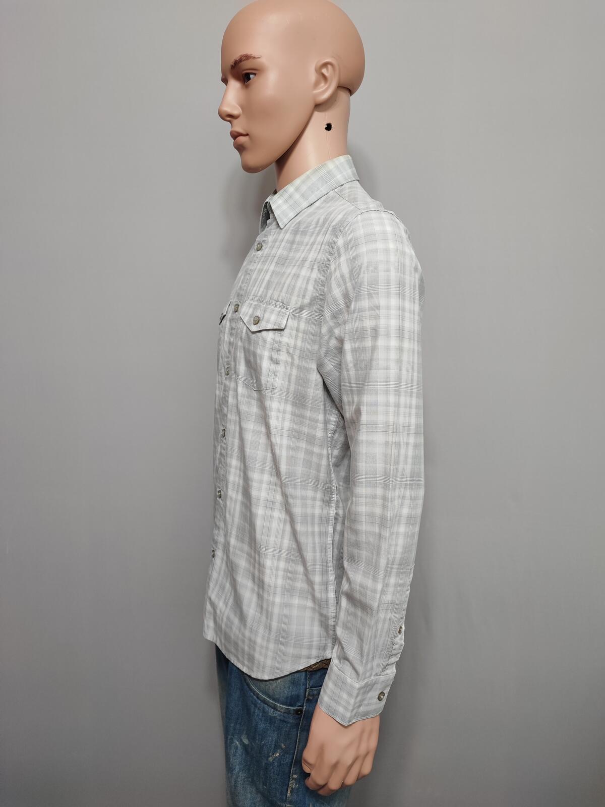 Vintage Calvin Klein Checked Shirt Medium Grey White Cotton Long Sleeve 90s Y2K