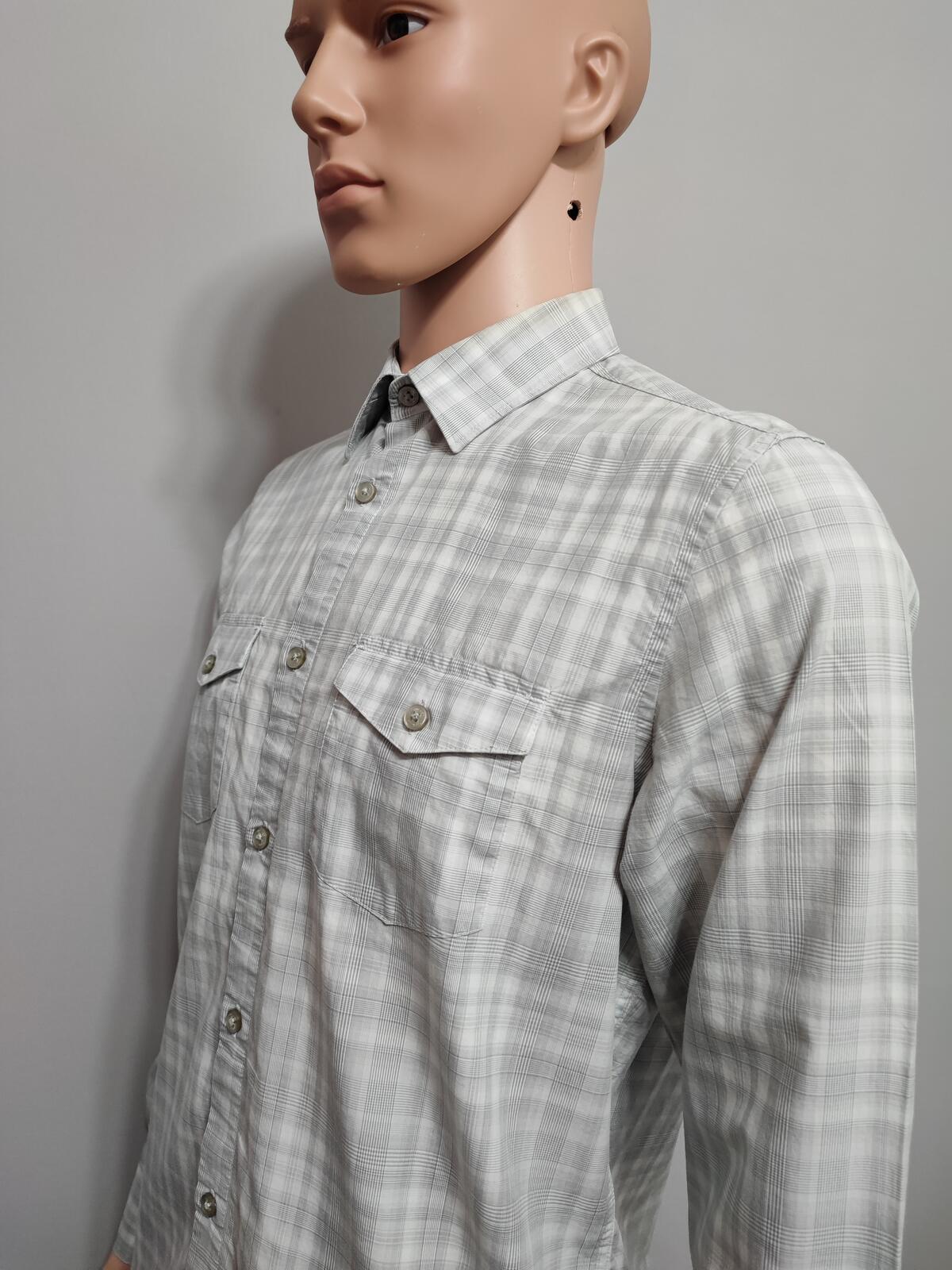 Vintage Calvin Klein Checked Shirt Medium Grey White Cotton Long Sleeve 90s Y2K