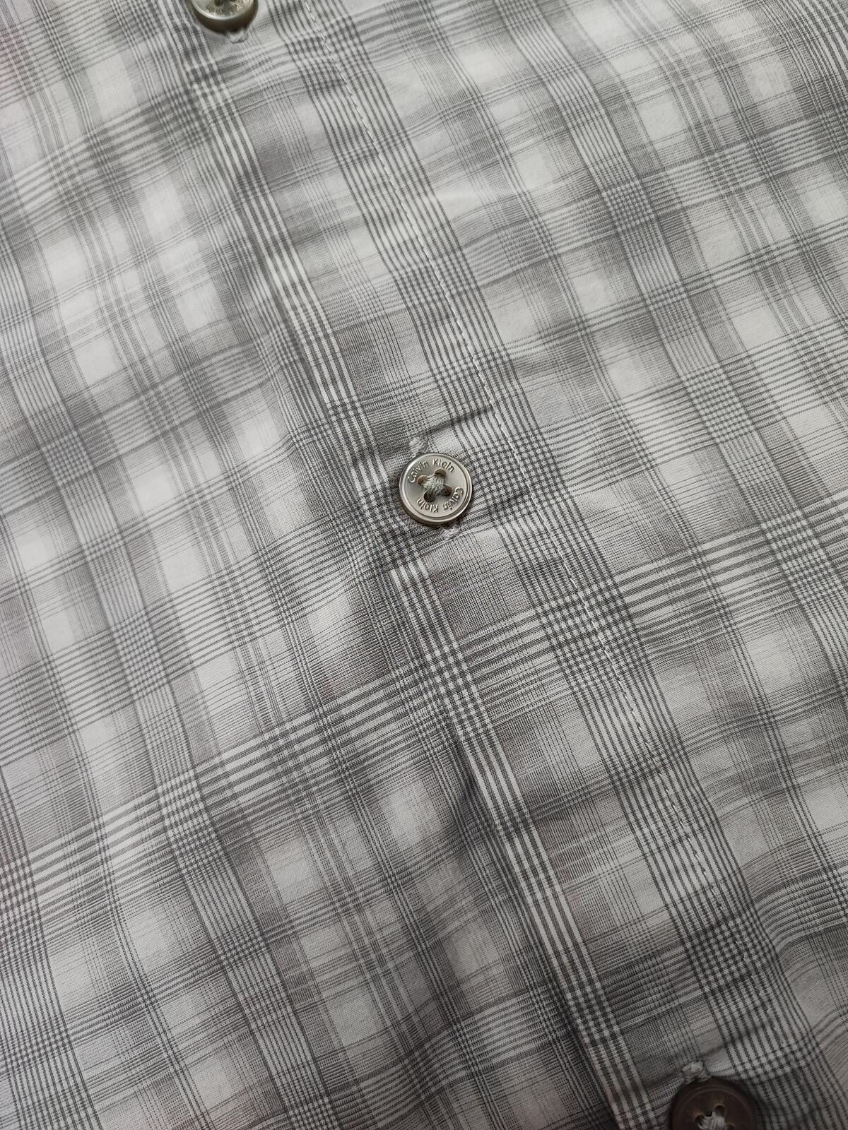Vintage Calvin Klein Checked Shirt Medium Grey White Cotton Long Sleeve 90s Y2K
