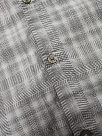 Vintage Calvin Klein Checked Shirt Medium Grey White Cotton Long Sleeve 90s Y2K