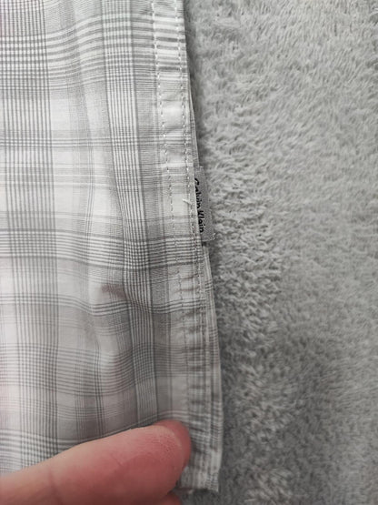 Vintage Calvin Klein Checked Shirt Medium Grey White Cotton Long Sleeve 90s Y2K