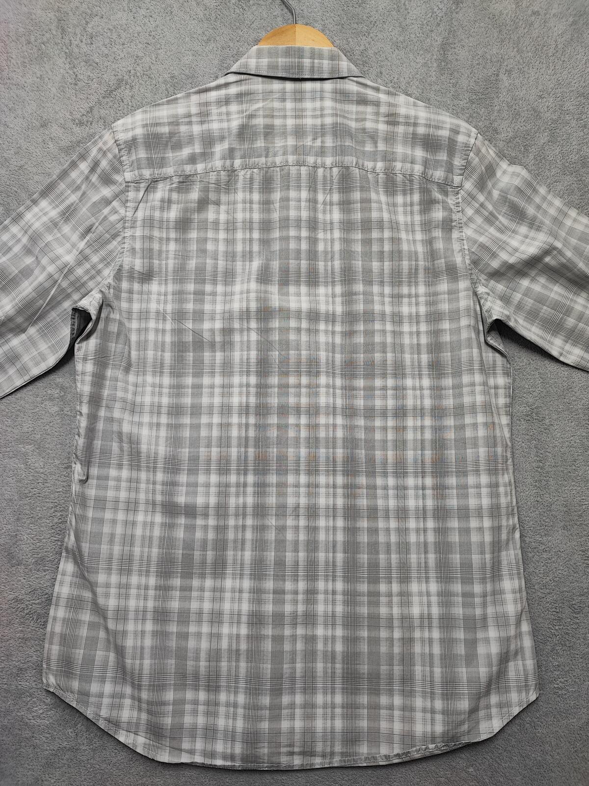 Vintage Calvin Klein Checked Shirt Medium Grey White Cotton Long Sleeve 90s Y2K