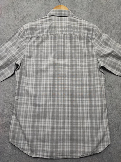Vintage Calvin Klein Checked Shirt Medium Grey White Cotton Long Sleeve 90s Y2K