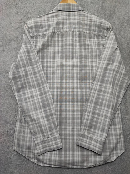 Vintage Calvin Klein Checked Shirt Medium Grey White Cotton Long Sleeve 90s Y2K