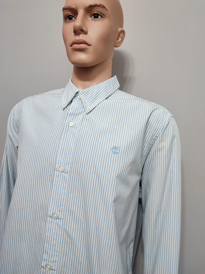Vintage Timberland Striped Long Sleeve Shirt Sky Blue White Men's Size XL