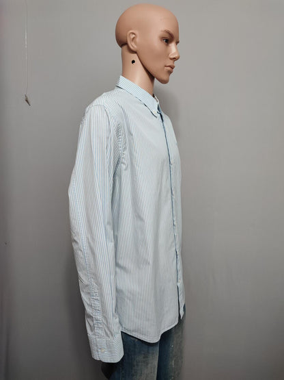 Vintage Timberland Striped Long Sleeve Shirt Sky Blue White Men's Size XL