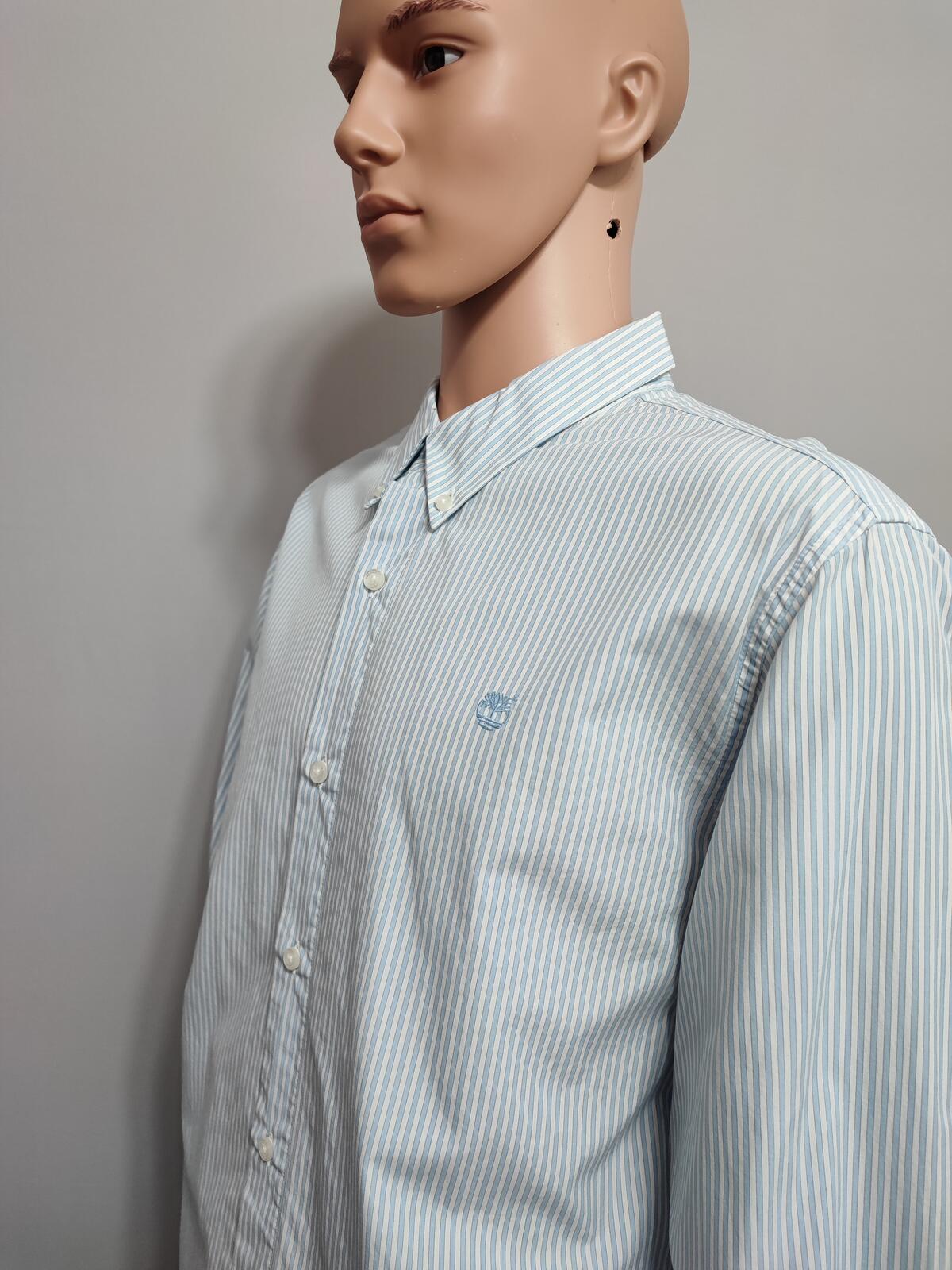 Vintage Timberland Striped Long Sleeve Shirt Sky Blue White Men's Size XL