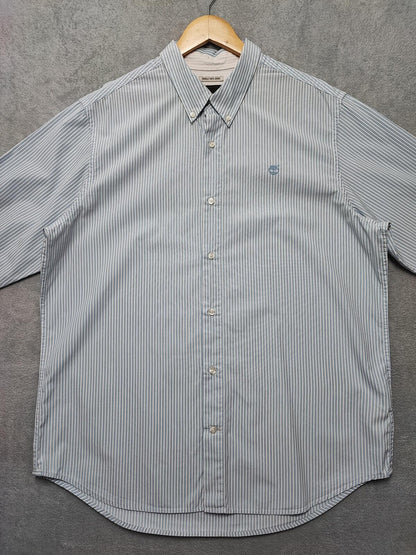 Vintage Timberland Striped Long Sleeve Shirt Sky Blue White Men's Size XL