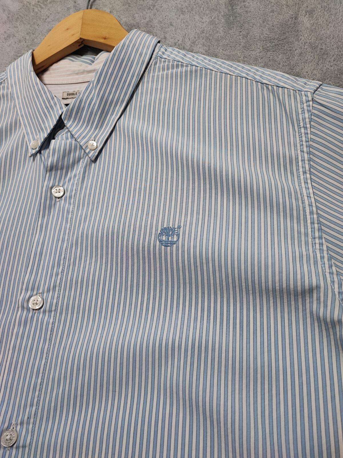 Vintage Timberland Striped Long Sleeve Shirt Sky Blue White Men's Size XL