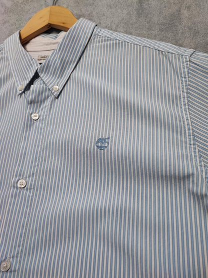 Vintage Timberland Striped Long Sleeve Shirt Sky Blue White Men's Size XL
