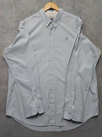 Vintage Timberland Striped Long Sleeve Shirt Sky Blue White Men's Size XL
