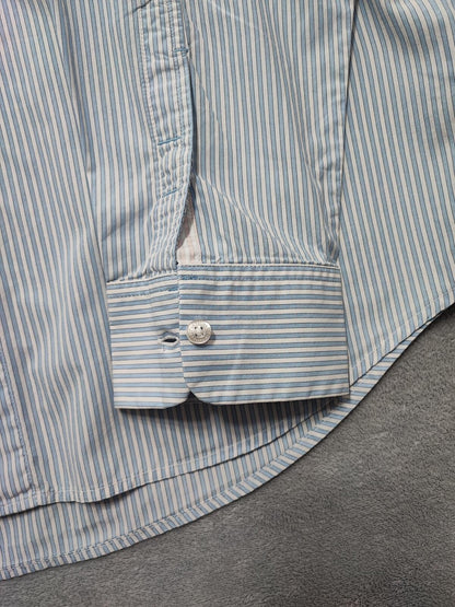 Vintage Timberland Striped Long Sleeve Shirt Sky Blue White Men's Size XL