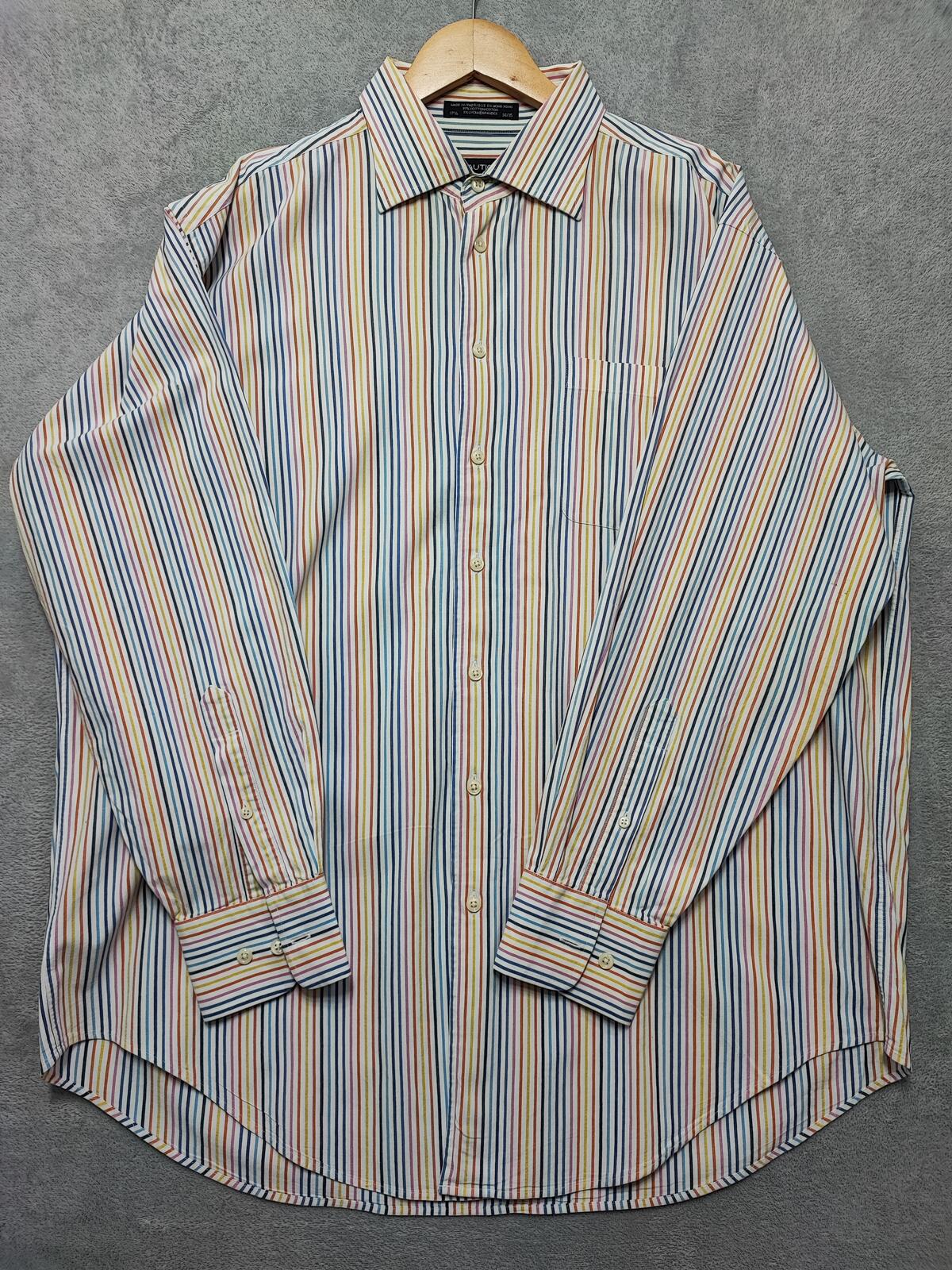 Vintage Nautica Striped Long Sleeve Sailing Preppy Shirt Blue Men Size 3XL
