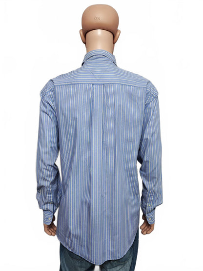 Vintage Tommy Hilfiger Striped Long Sleeve Shirt Blue White Men's Size XXL