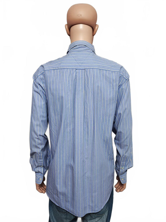 Vintage Tommy Hilfiger Striped Long Sleeve Shirt Blue White Men's Size XXL