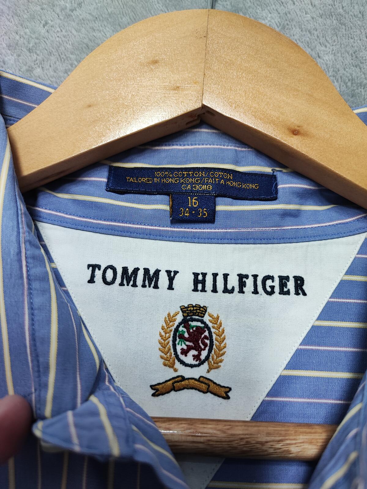 Vintage Tommy Hilfiger Striped Long Sleeve Shirt Blue White Men's Size XXL