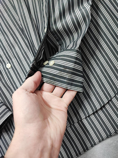 Vintage Chaps Striped Long Sleeve Shirt Faded Black Men's Size XXL Oversized