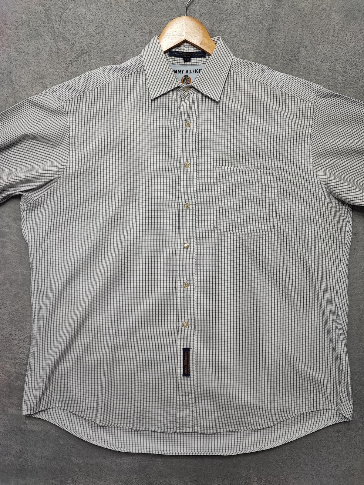 Vintage Tommy Hilfiger Checked Long Sleeve Shirt White Blue Men's Size XXXL