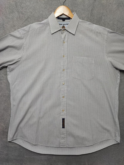 Vintage Tommy Hilfiger Checked Long Sleeve Shirt White Blue Men's Size XXXL