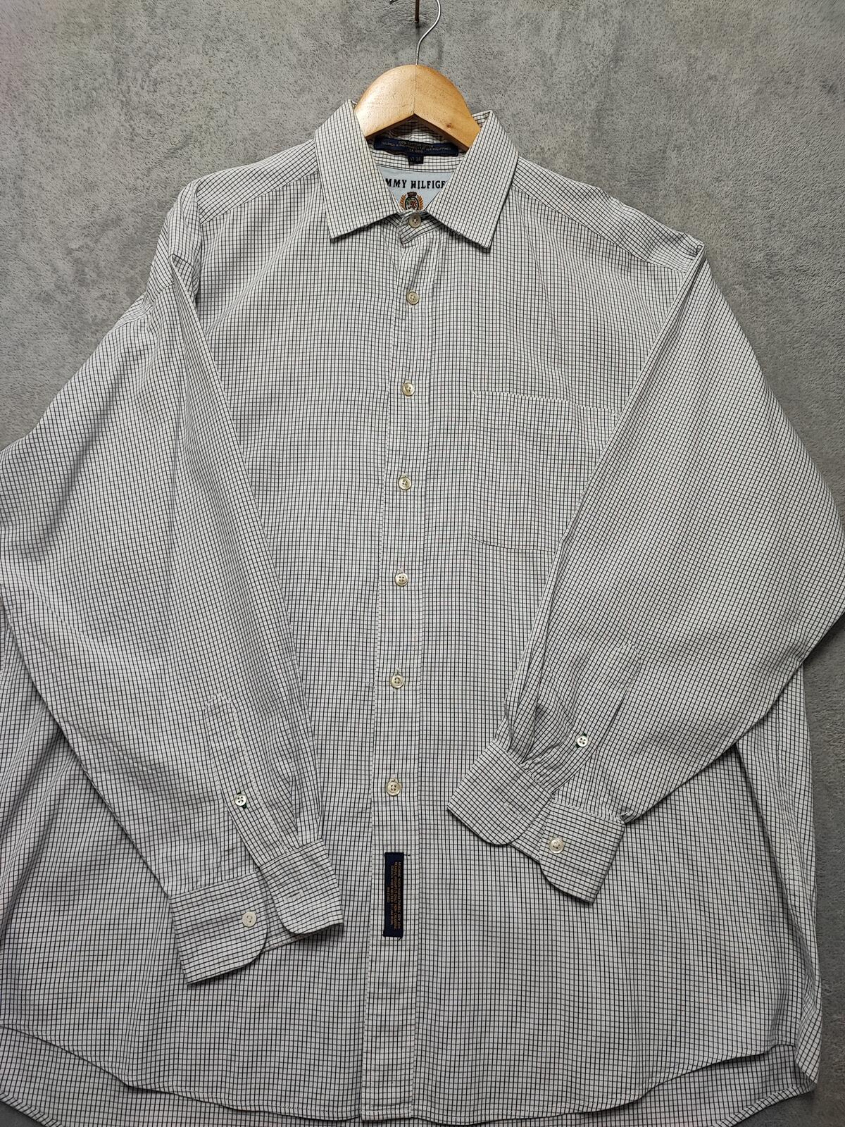 Vintage Tommy Hilfiger Checked Long Sleeve Shirt White Blue Men's Size XXXL