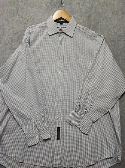 Vintage Tommy Hilfiger Checked Long Sleeve Shirt White Blue Men's Size XXXL