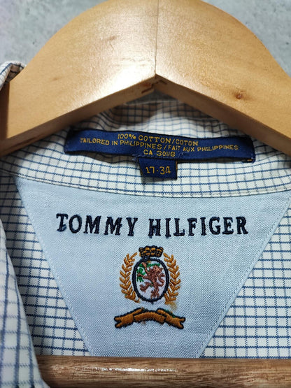 Vintage Tommy Hilfiger Checked Long Sleeve Shirt White Blue Men's Size XXXL