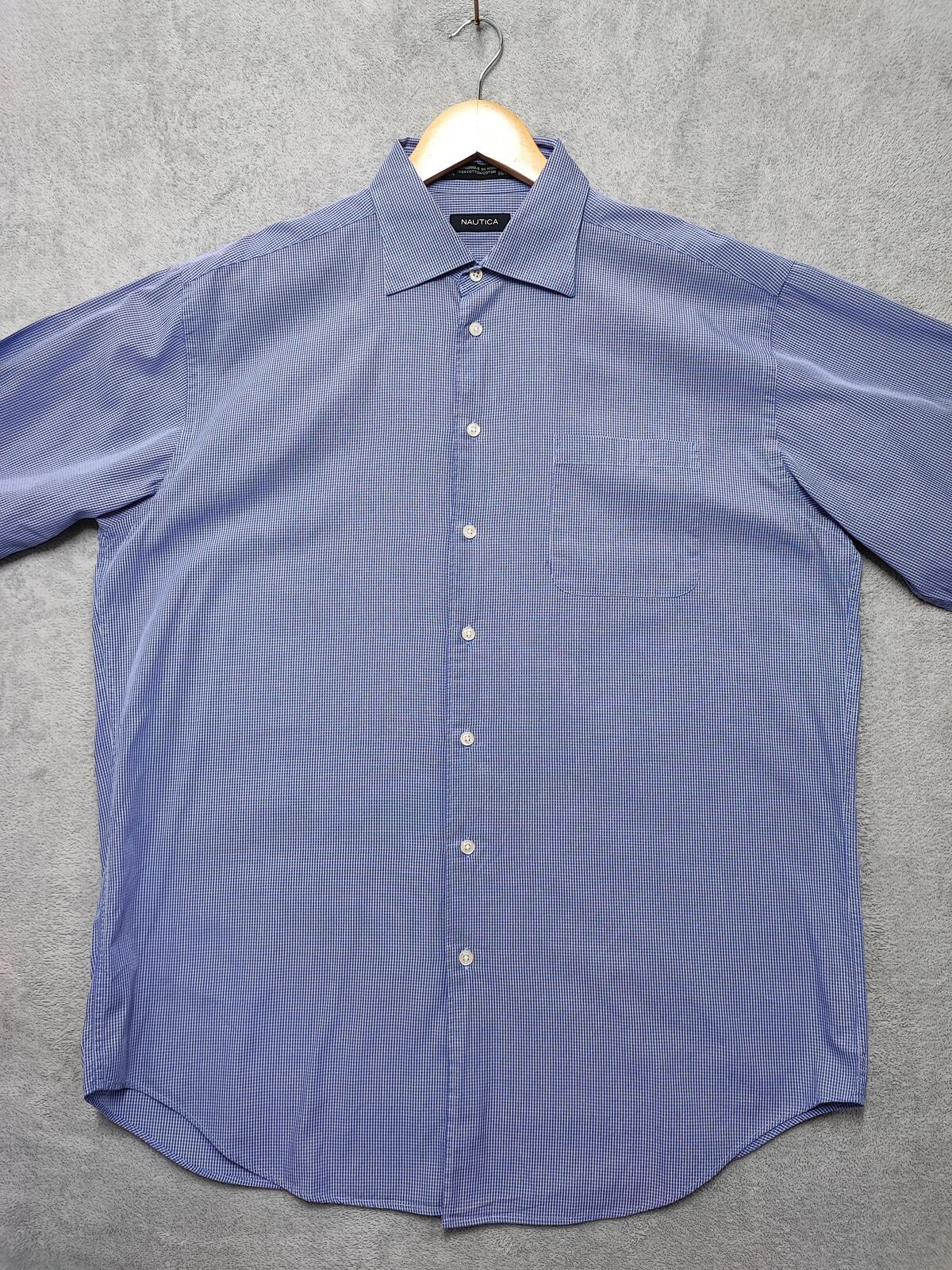 Vintage Nautica Checked Long Sleeve Shirt Blue White Men's Size XL