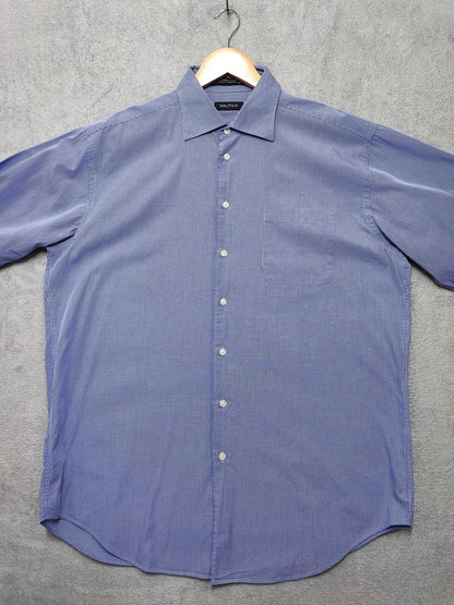 Vintage Nautica Checked Long Sleeve Shirt Blue White Men's Size XL