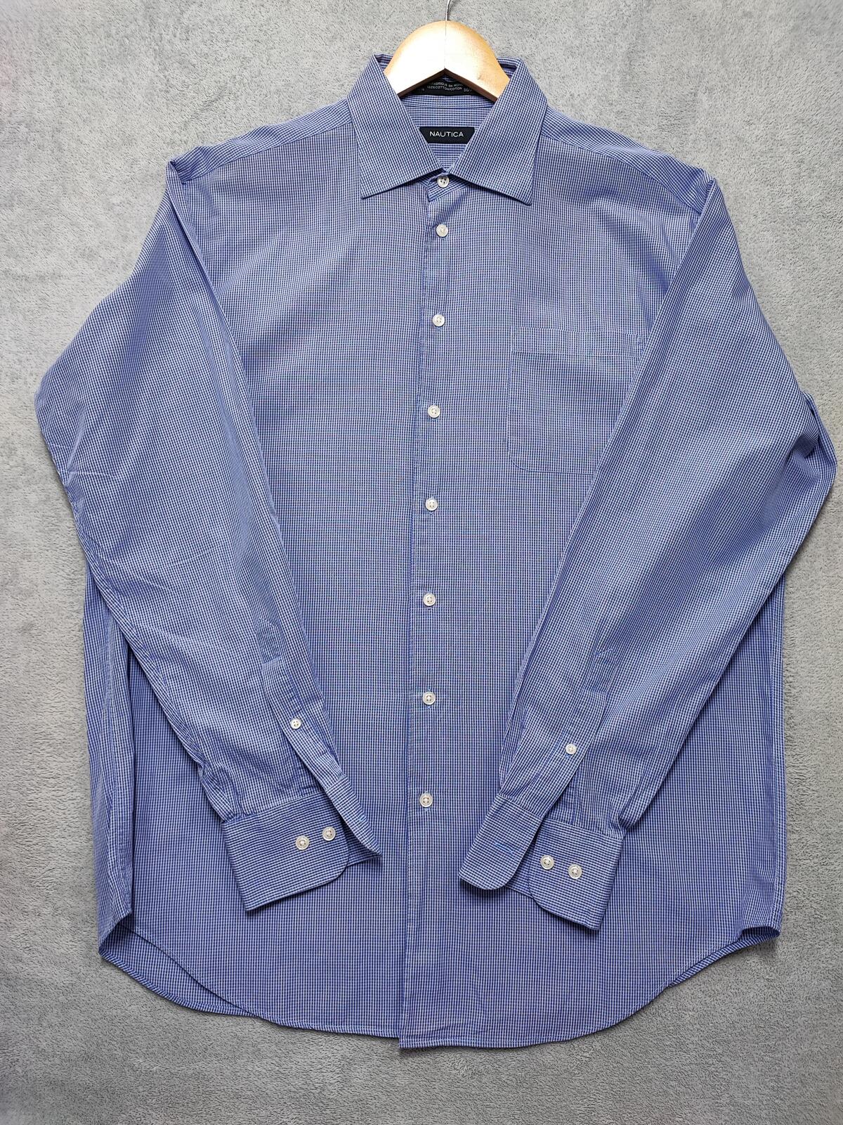 Vintage Nautica Checked Long Sleeve Shirt Blue White Men's Size XL