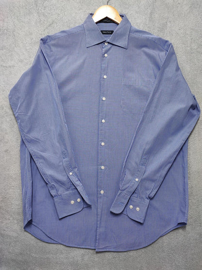 Vintage Nautica Checked Long Sleeve Shirt Blue White Men's Size XL