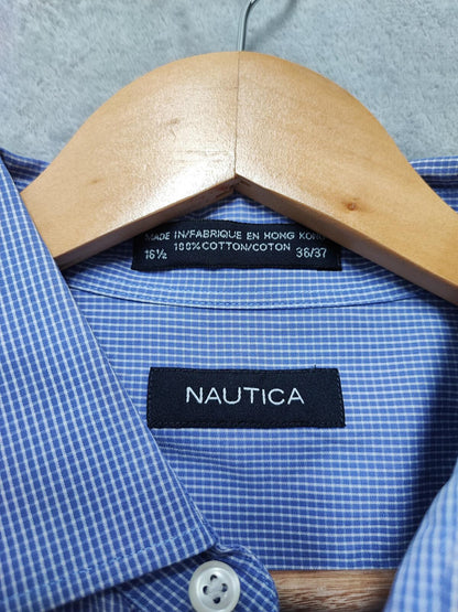 Vintage Nautica Checked Long Sleeve Shirt Blue White Men's Size XL