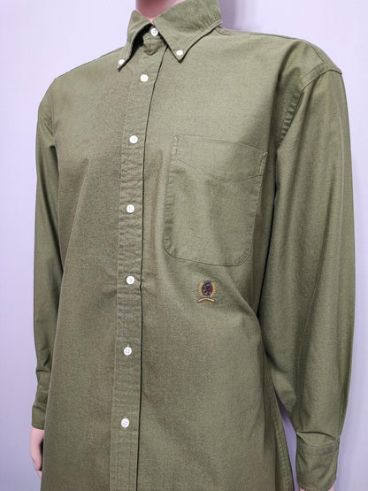 Vintage Tommy Hilfiger Plain Long Sleeve Shirt Green Khaki Men's Size XL