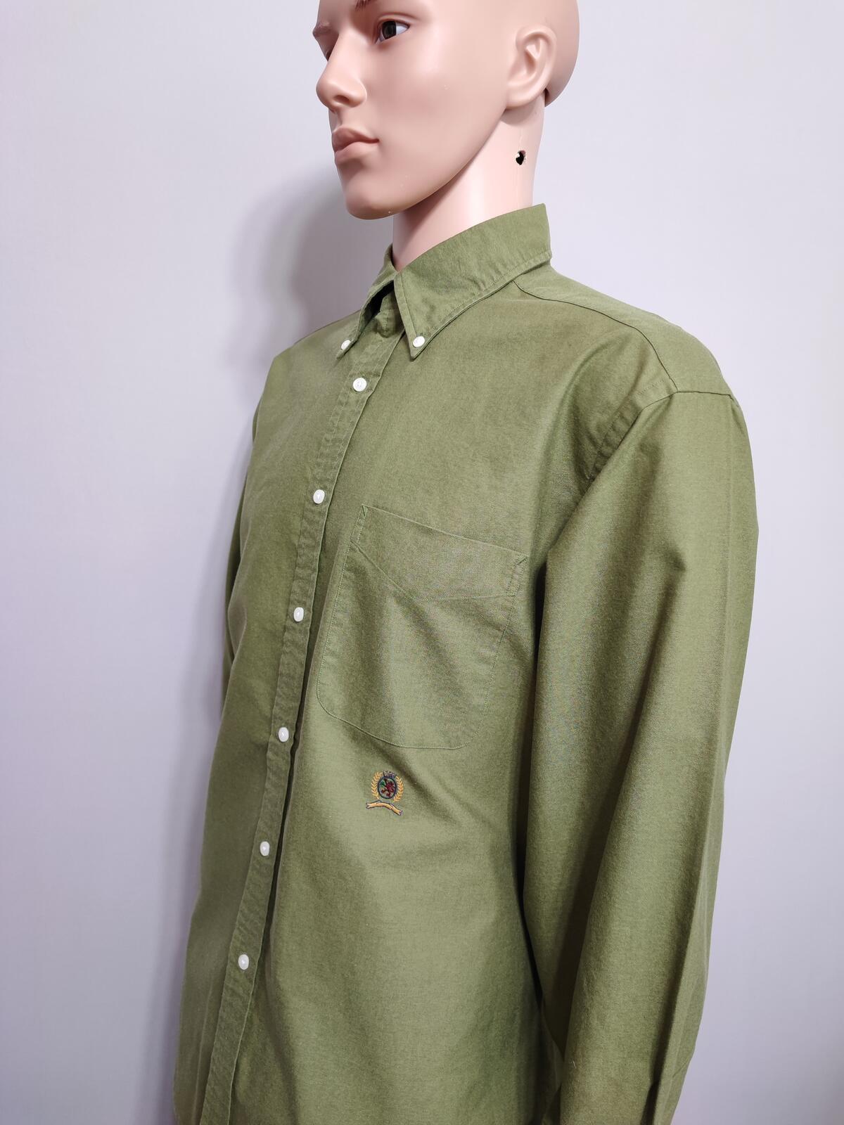 Vintage Tommy Hilfiger Plain Long Sleeve Shirt Green Khaki Men's Size XL