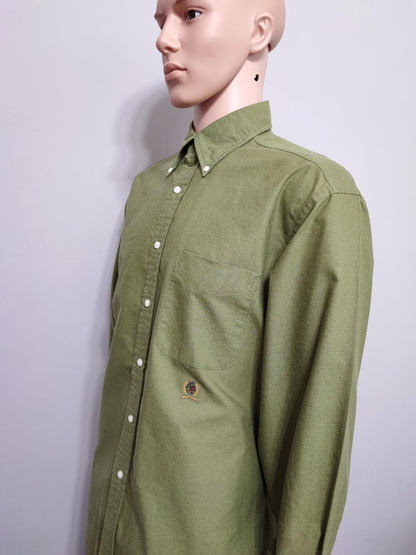 Vintage Tommy Hilfiger Plain Long Sleeve Shirt Green Khaki Men's Size XL
