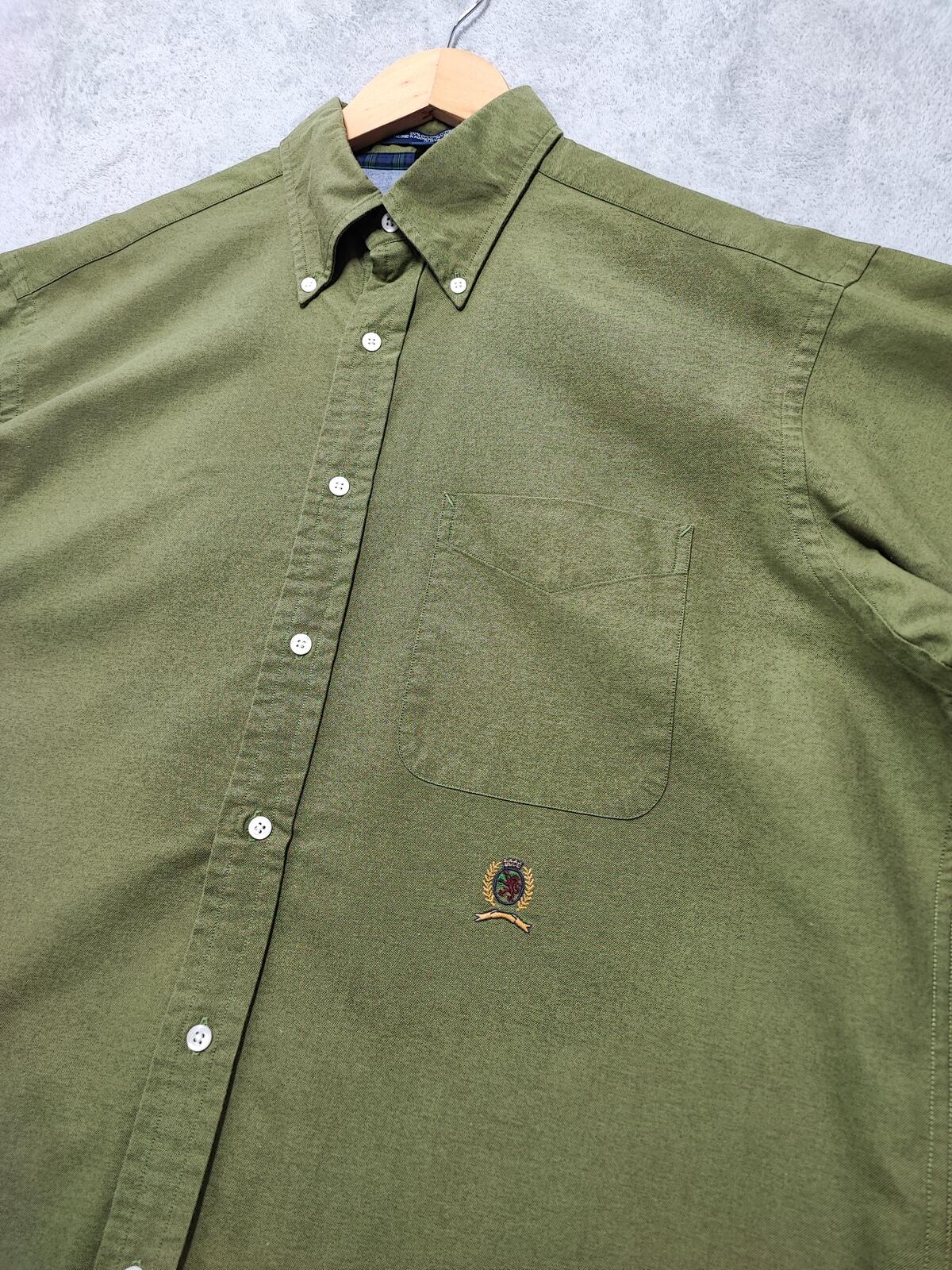Vintage Tommy Hilfiger Plain Long Sleeve Shirt Green Khaki Men's Size XL