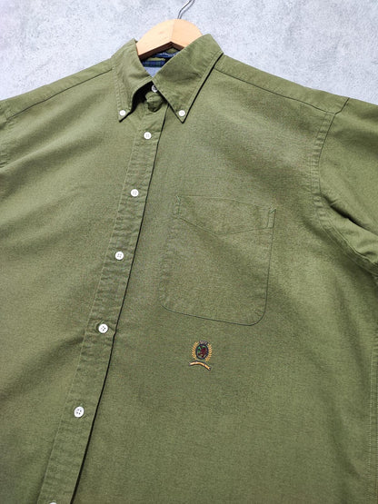 Vintage Tommy Hilfiger Plain Long Sleeve Shirt Green Khaki Men's Size XL