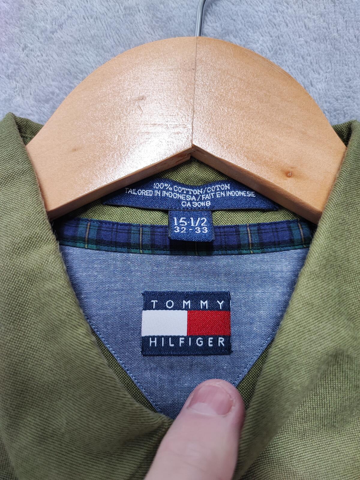 Vintage Tommy Hilfiger Plain Long Sleeve Shirt Green Khaki Men's Size XL