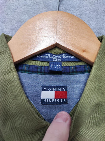 Vintage Tommy Hilfiger Plain Long Sleeve Shirt Green Khaki Men's Size XL