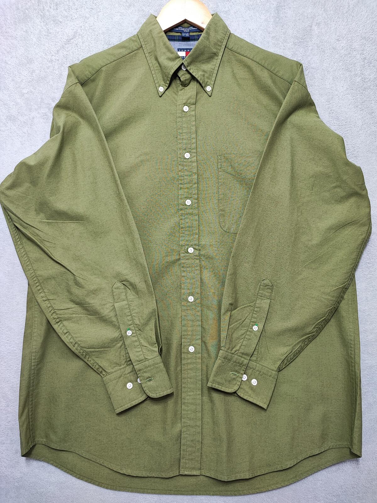 Vintage Tommy Hilfiger Plain Long Sleeve Shirt Green Khaki Men's Size XL
