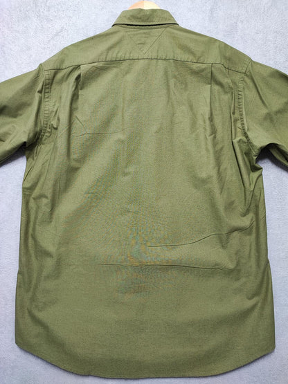 Vintage Tommy Hilfiger Plain Long Sleeve Shirt Green Khaki Men's Size XL