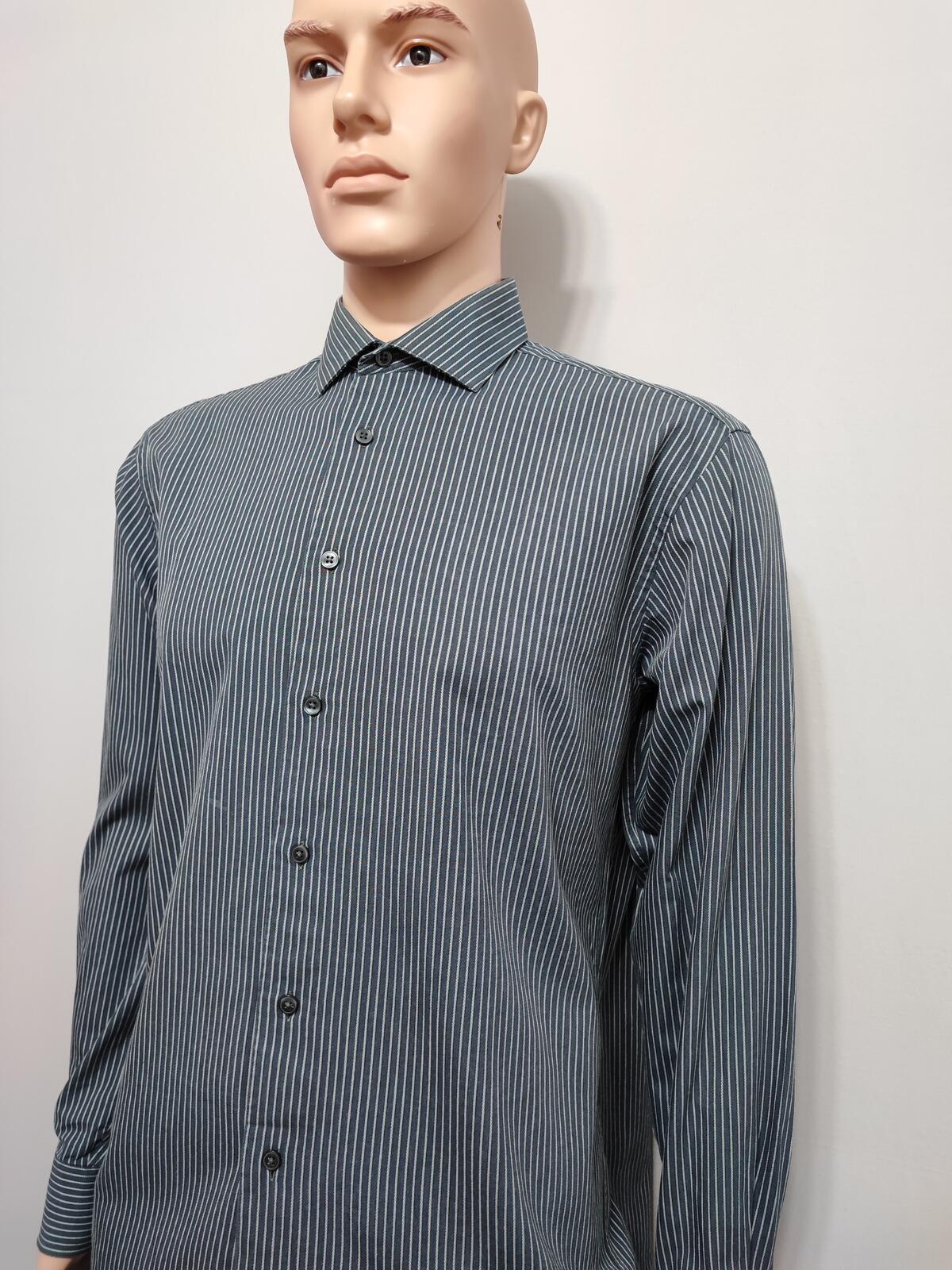 Vintage Calvin Klein Striped Shirt Medium Black White Cotton Long Sleeve 90s Y2K