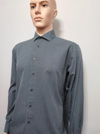 Vintage Calvin Klein Striped Shirt Medium Black White Cotton Long Sleeve 90s Y2K