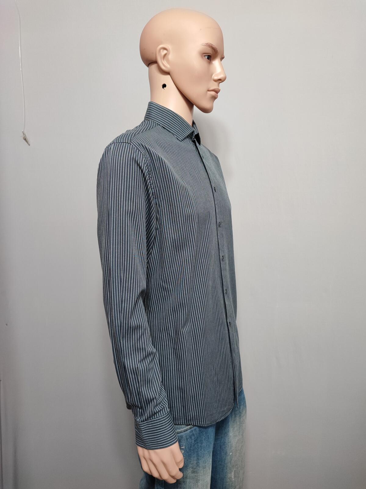 Vintage Calvin Klein Striped Shirt Medium Black White Cotton Long Sleeve 90s Y2K