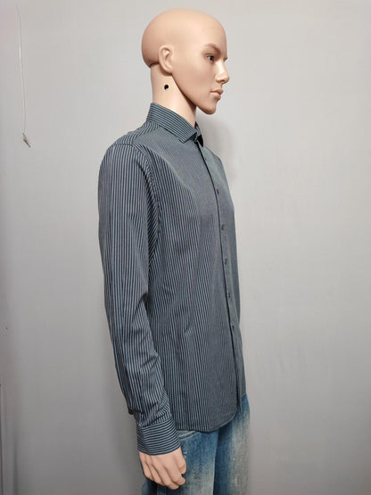 Vintage Calvin Klein Striped Shirt Medium Black White Cotton Long Sleeve 90s Y2K