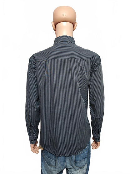 Vintage Calvin Klein Striped Shirt Medium Black White Cotton Long Sleeve 90s Y2K