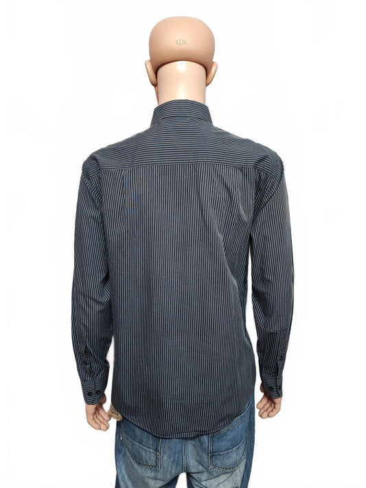 Vintage Calvin Klein Striped Shirt Medium Black White Cotton Long Sleeve 90s Y2K