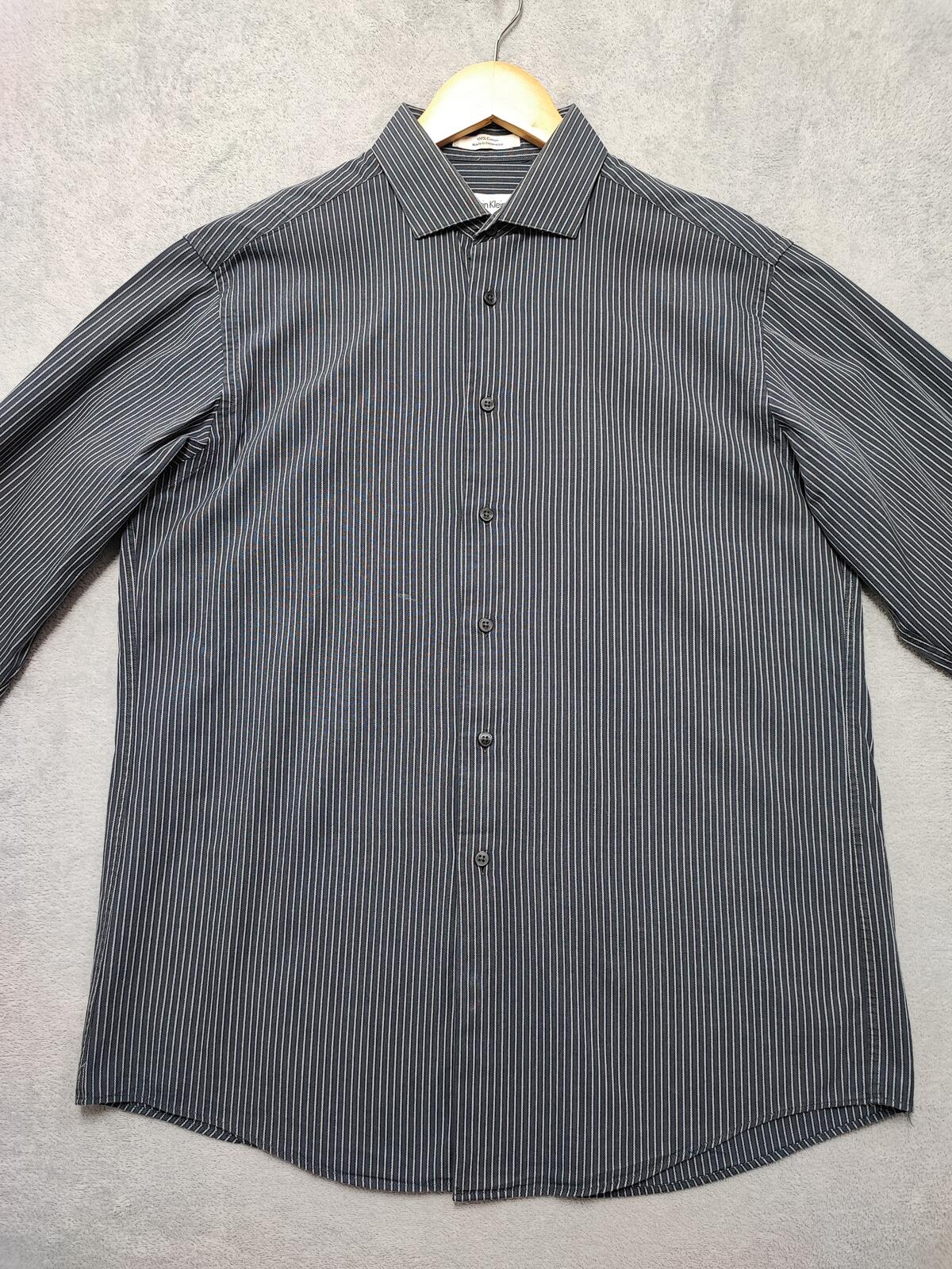 Vintage Calvin Klein Striped Shirt Medium Black White Cotton Long Sleeve 90s Y2K